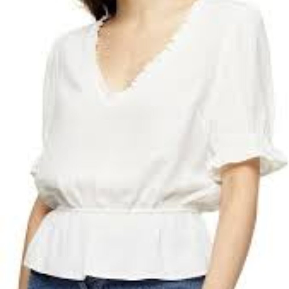 TOPSHOP MORGAN WHITE RUFFLE SLEEVE WOMEN BLOUSE SIZE US 14 BRAND NEW WITH TAGS